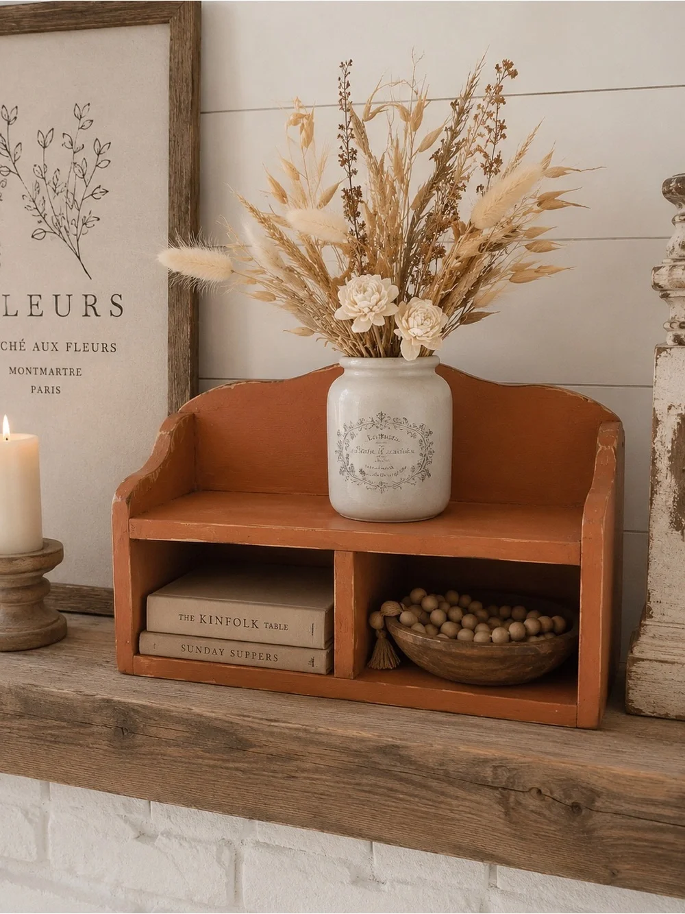 Large Rustic Wooden Orange Shelf Organizer